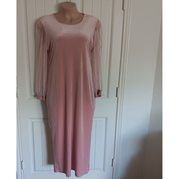 Shein Curve 3XL Pink Long Sleeve Maxi Dress Sheer Mesh Sleeves 100% Polyester - Picture 1 of 7
